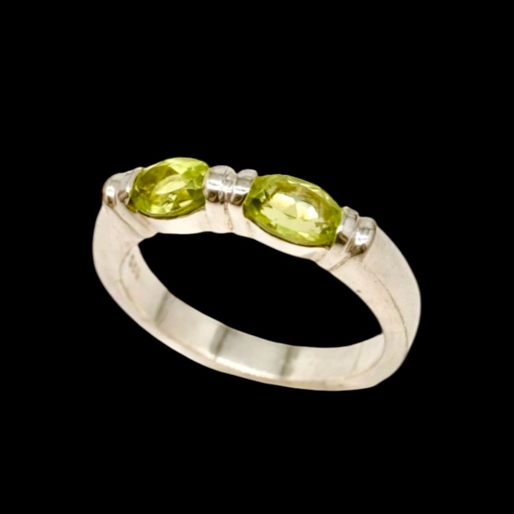 Sterling Peridot Natural Two-Stone 925 Silver Designer Ring - Vintage.